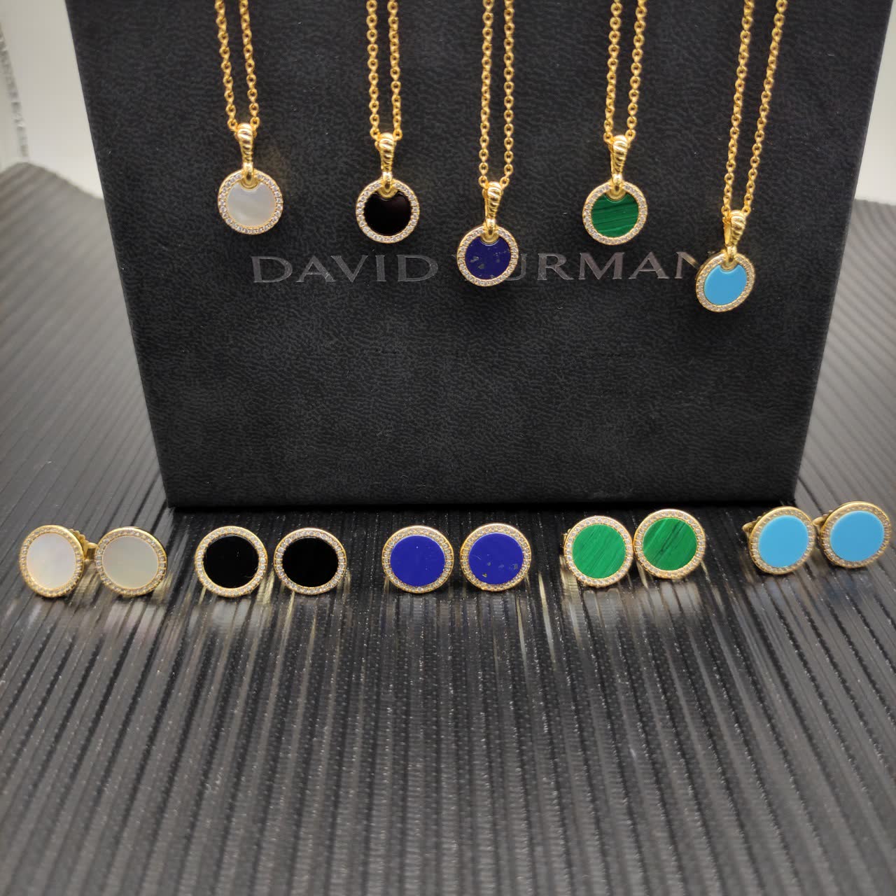 David Yurman Gold Plated Enamel Circle Pendant Necklace
